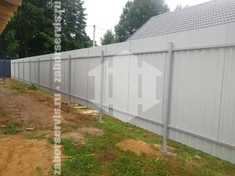 Забор из профнастила серый 100 метров